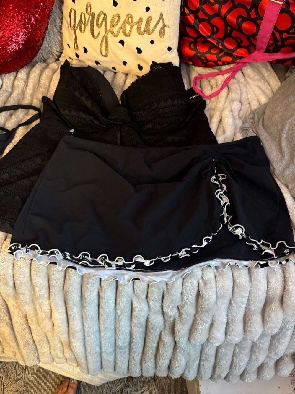 Plus size 2xl gottex skirt bottom w 2 black tankini bathing swim top suit